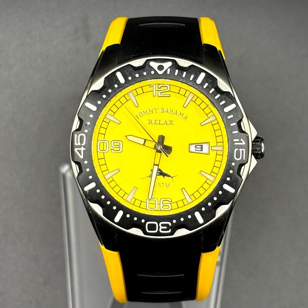 Tommy Bahama Relax RLX1000 Yellow Dial 43mm Diver Mens Watch 10ATM Beach Cruiser
